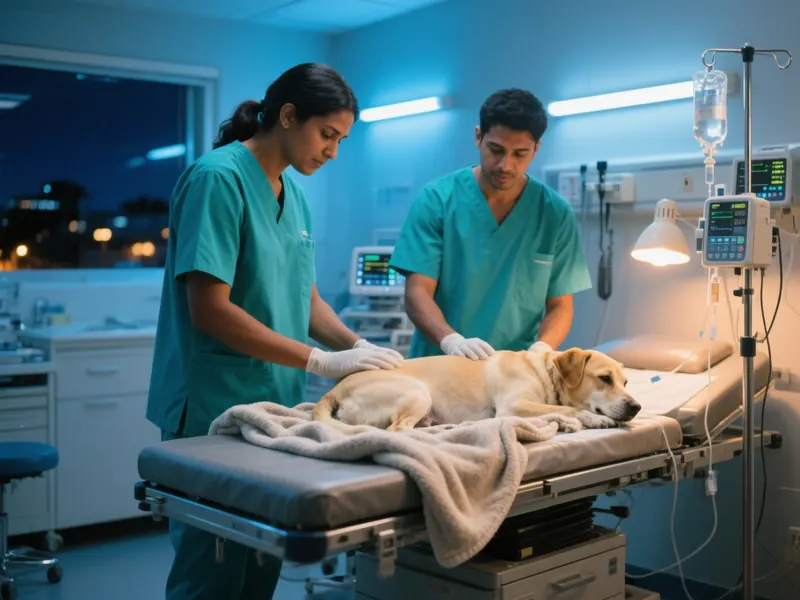 Atendimento veterin&aacute;rio de emerg&ecirc;ncia em Pindamonhangaba: equipe cuidando de cachorro